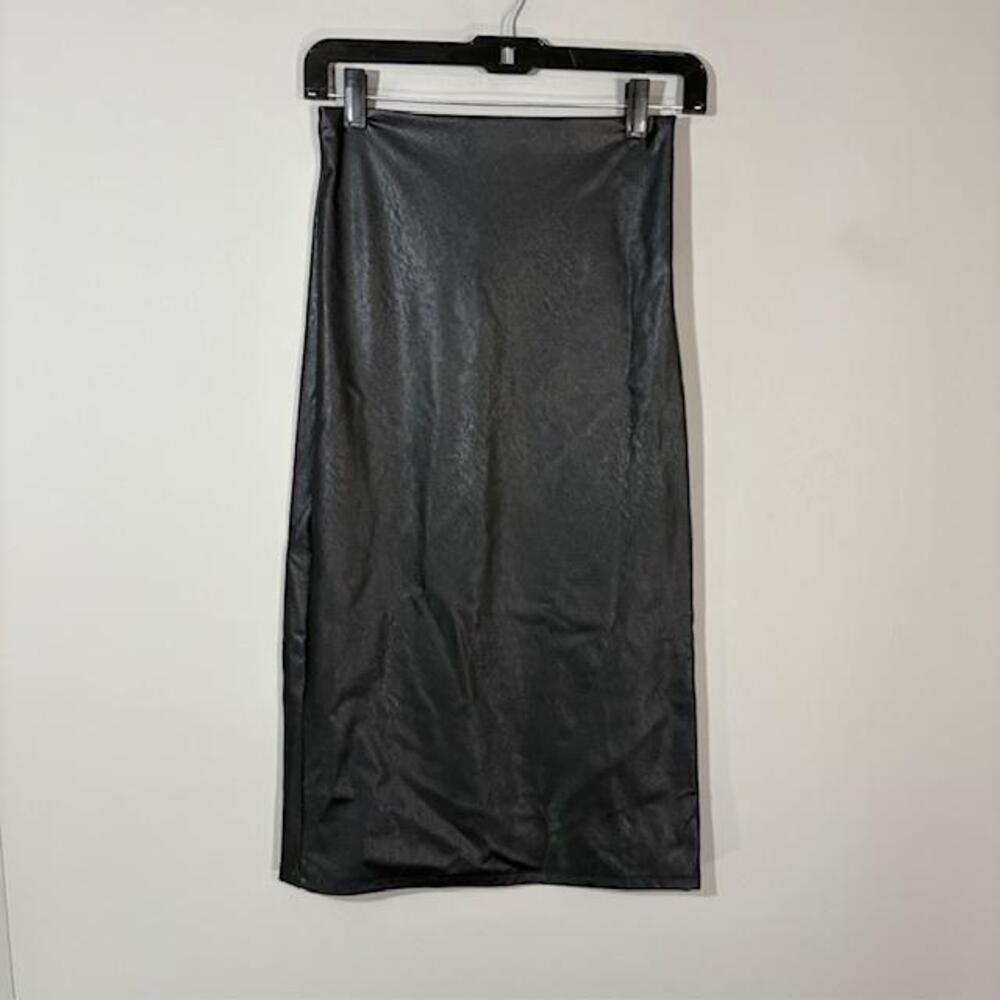 Commando Skirt Womens M Black Faux Leather Midi Pencil Pull On Slit Stretch